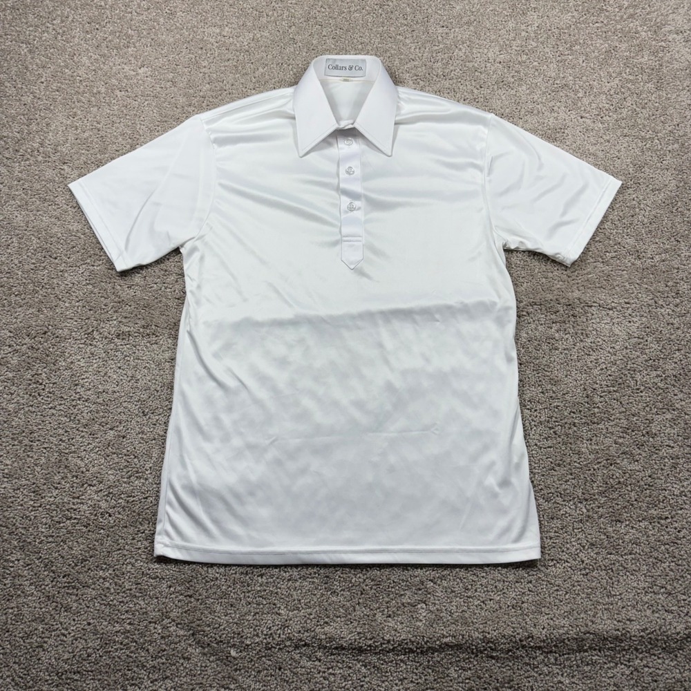 Collars & Co Mens White Dress Collar Polo Shirt Short Sleeve Size S Polyester